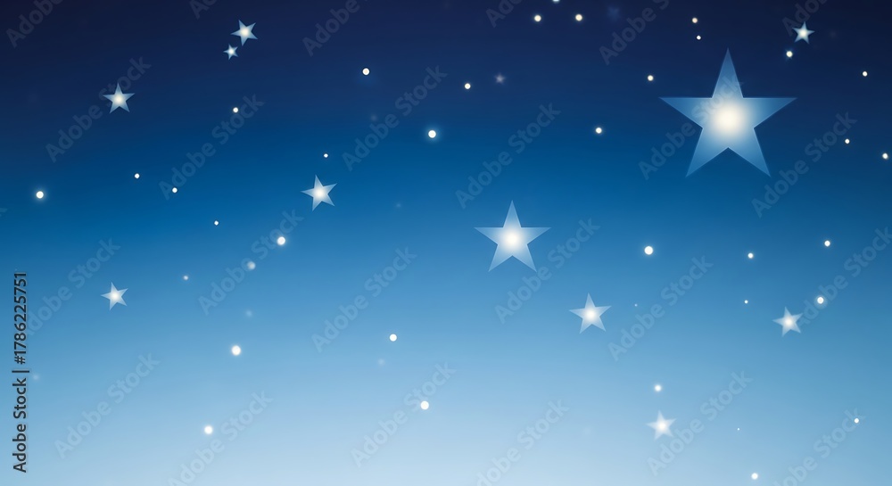 Naklejka premium Twinkling Starry Night Sky with Blue Gradient Background and Glowing Celestial Elements
