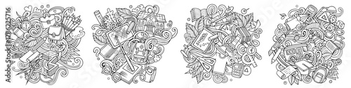 School cartoon vector doodle designs set.