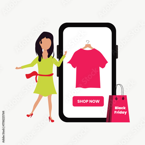 Black Friday Shopping Illustration  Big Sale, Discount, and Ecommerce Promotion Concept