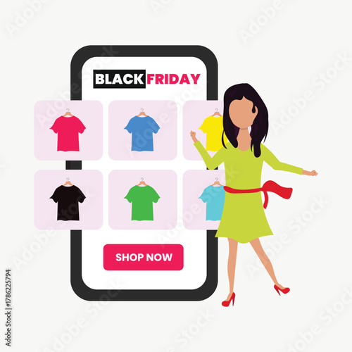 Black Friday Shopping Illustration  Big Sale, Discount, and Ecommerce Promotion Concept