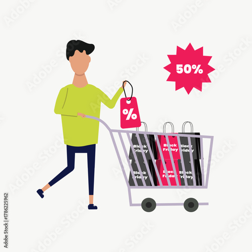 Black Friday Shopping Illustration  Big Sale, Discount, and Ecommerce Promotion Concept