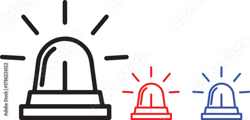 Simple hand drawn line art icon of a flashing emergency light or siren with red and blue lights