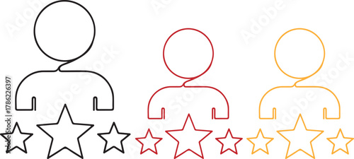 Simple outline icon of a person with three stars indicating rating achievement or quality level