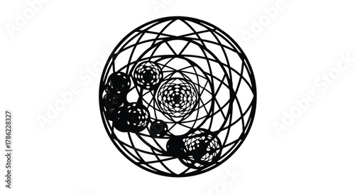 Intricate geometric sphere design with abstract organic patterns inside