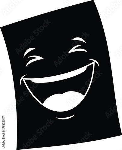 Black paper with a happy smile illustration conveying joy and positive emotions