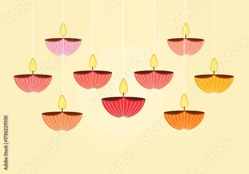 Diwali festival celebration with hanging lamps a vibrant and colorful Indian holiday.