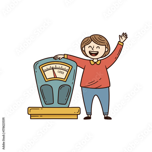 Happy person celebrating weight loss while standing by scale