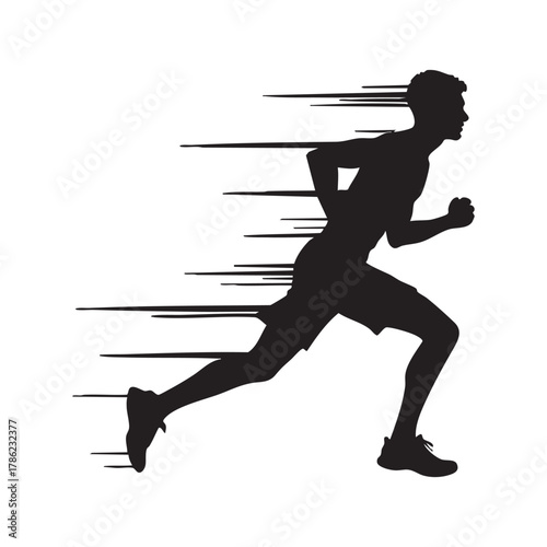 Strong runner in motion sprinting forward showing determination and power concept