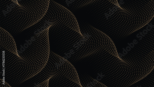 Stunning golden dots create dynamic wave patterns on elegant black background