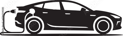 Electric Car Silhouette with Charging Cable Icon