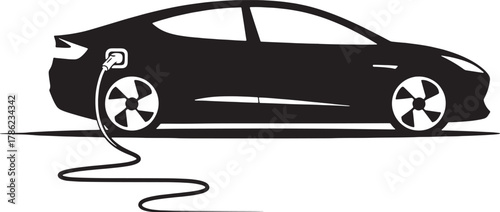 Electric Car Silhouette with Charging Cable Icon