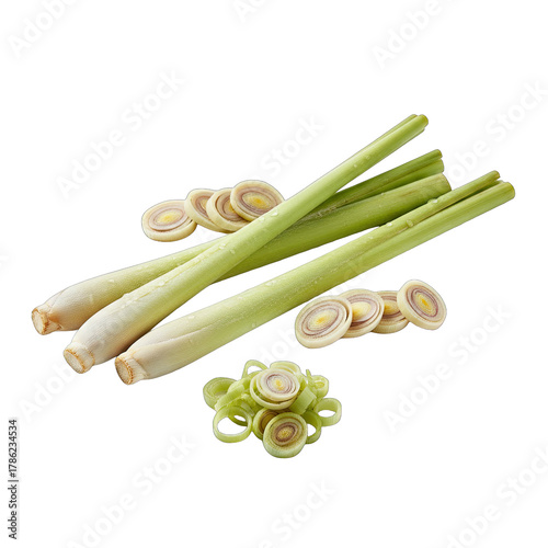 Fresh Coriander Stems and Sliced Rings on a White Background With Soft Natural Lighting