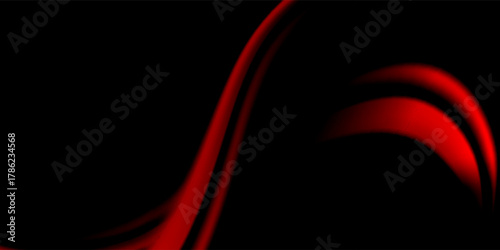 Dark abstract background with red glowing wave lines on black, creating a dramatic and elegant flowing design. Futuristic Technology Concept