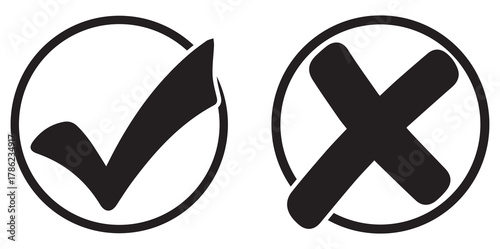 Check mark and X mark icon. Checkmark and x mark icon for apps and websites. Green and red check mark icon on transparent background. Vector illustration
