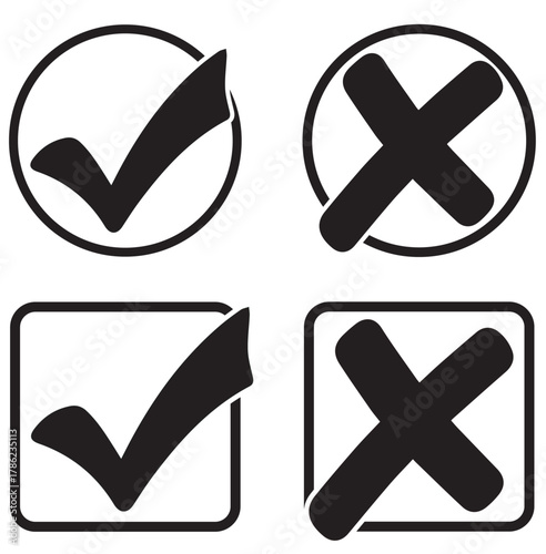 Check mark and X mark icon. Checkmark and x mark icon for apps and websites. Green and red check mark icon on transparent background. Vector illustration
