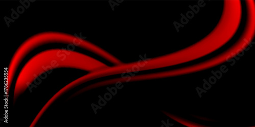 Dark abstract background with red glowing wave lines on black, creating a dramatic and elegant flowing design. Modern creative trendy design in vector illustration