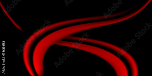 Dark abstract background with red glowing wave lines on black, creating a dramatic and elegant flowing design. Modern Trendy design in Vector Illustration