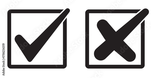 Set of tick mark in green and cross mark in red colour and stroke with white background, check and cross mark icon set. checkmark and x mark icon use for apps and website. checkmark, icon, vector