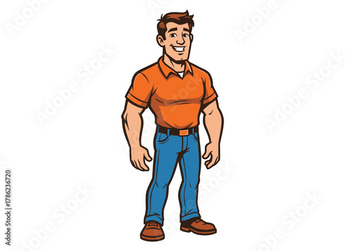 Smiling muscular man in casual clothes standing confidently