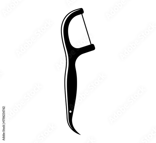 Simple black dental floss pick for oral hygiene, isolated on white background