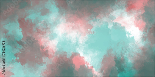 Abstract colorful watercolor paint illustration texture with grunge paper pattern design background and copy space. Beautiful and shinny cloudy blue watercolor background, sky blue shades light green