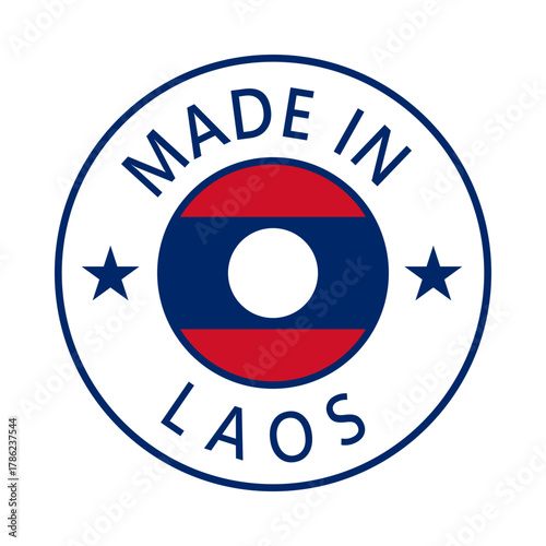 Free Download Laos Made in Stamp in circle with flag Vector template on white background - GFXLoad
