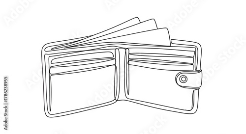 Minimalist line drawing of a wallet overflowing with money, evoking financial abundance and