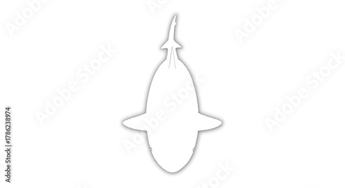 Minimalist white shark silhouette, elegant marine predator art, abstract aquatic animal depiction