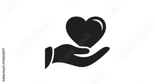 Minimalist vector illustration of a hand presenting a heart symbol on a white background