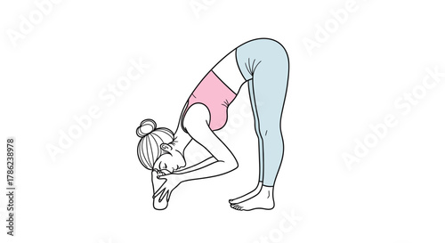 Minimalistic illustration of a woman practicing yoga forward fold pose for flexibility and balance