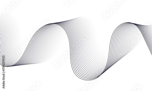 abstract flowing black gradient wave lines background, elegant flowing curved pattern, modern dynamic motion design on white background for banner and presentation