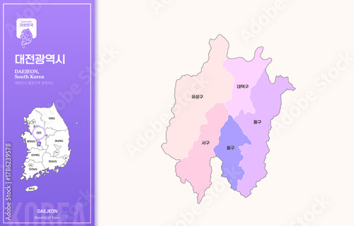 보라색 계열의 심플한 대전광역시 윤곽선 지도