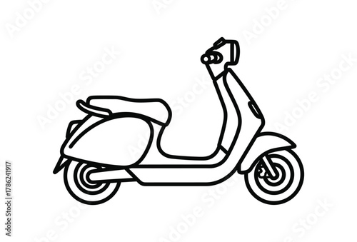 A line drawing of a scooter, isolated on a white background.