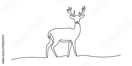 Elegant continuous line art drawing of a majestic deer or stag.