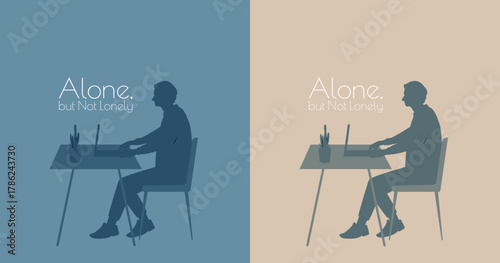 Alone but Not Lonely card set. Man sitting at a table. Two colour set.