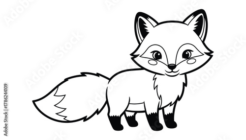 A simple cartoon illustration of a fox with a bushy tail and pointed ears stands against a white background.