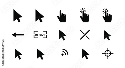 A collection of diverse computer cursor icons used for navigation and interaction on a digital screen.