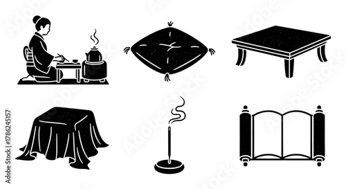 Woman preparing green tea with utensils on a traditional table  