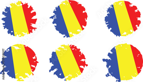 Collection of romania flag designs with various color options and graphic elements