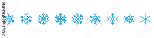 Snowflake icon set. Winter snowflake vector set. Collection of thin linear snowflake shapes in blue outline style. Snowflake vector illustration for design and print.