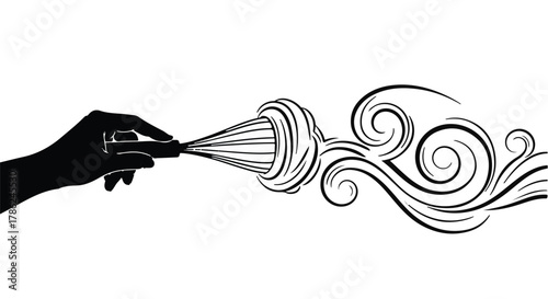 Silhouette of hand creating swirling smoke or mist with a spray bottle