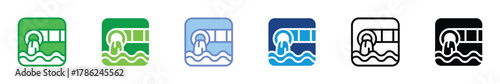 Water Pollution Icon Set – Wastewater Discharge, Environmental Contamination, and Industrial Pollution Vector Illustration