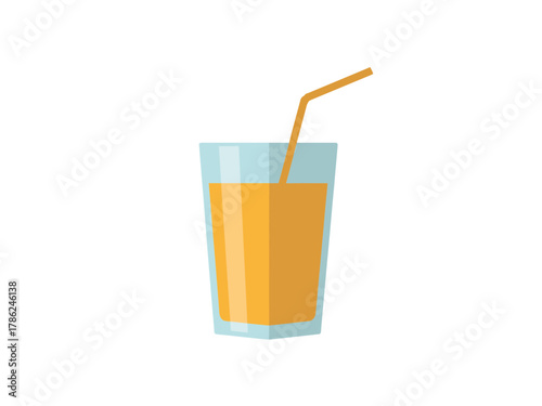 A tall glass filled with orange juice and a straw is ready to drink.