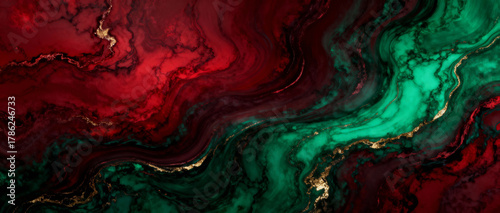 A marmble background with Red and green. Background for Christmas.