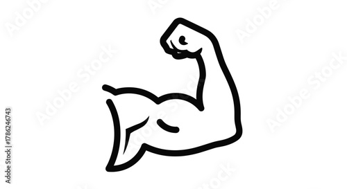 Bold black line art flexed bicep icon symbolizing strength power and fitness achievements for motivational projects and sports branding, Generative AI