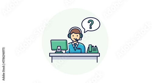 Friendly customer service agent with headset and computer ready to answer your questions and resolve inquiries quickly and efficiently, Generative AI