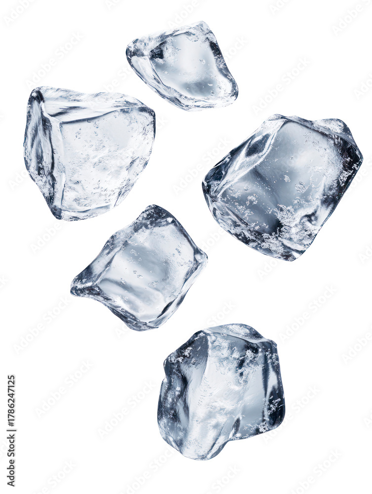 Obraz premium Five clear ice shards isolated on transparent background