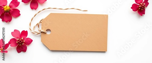 Blank kraft gift tag with twine bow, isolated on white,  blank tag,  label