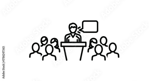 Dynamic speaker captivates audience from podium sharing insights and engaging listeners in a professional presentation setting, Generative AI