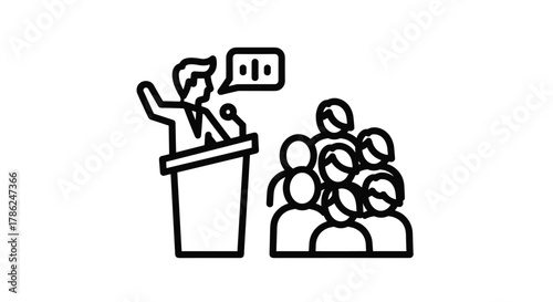 Dynamic speaker captivates audience from podium delivering impactful message to engaged listeners in a modern setting, Generative AI